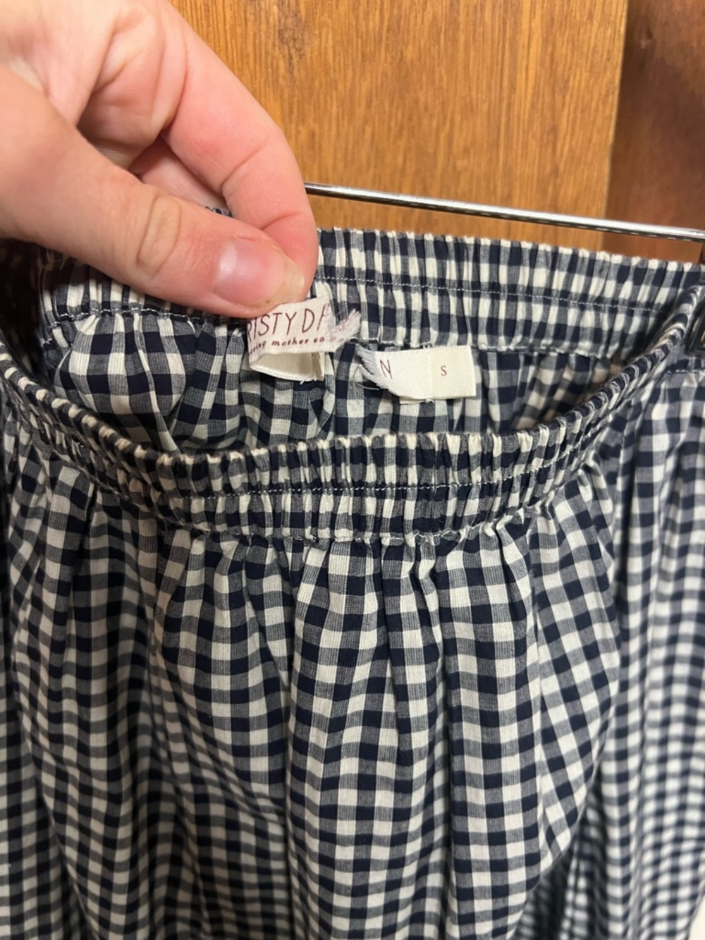 Christy Dawn Navy and White Gingham Maxi Skirt with Crochet Trim - Picture 3 of 3
